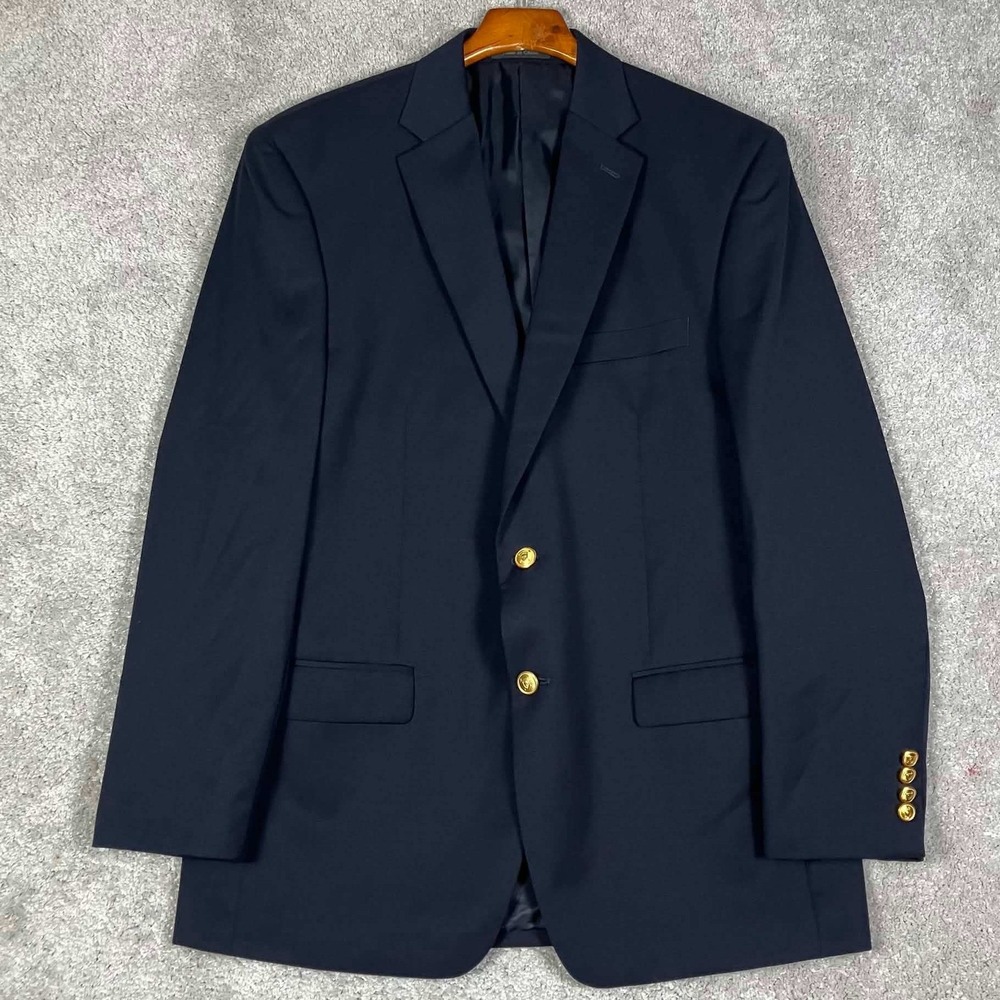 Lauren Ralph Lauren Blazer Mens 42R Navy Blue Wool Blend Gold Crest Buttons